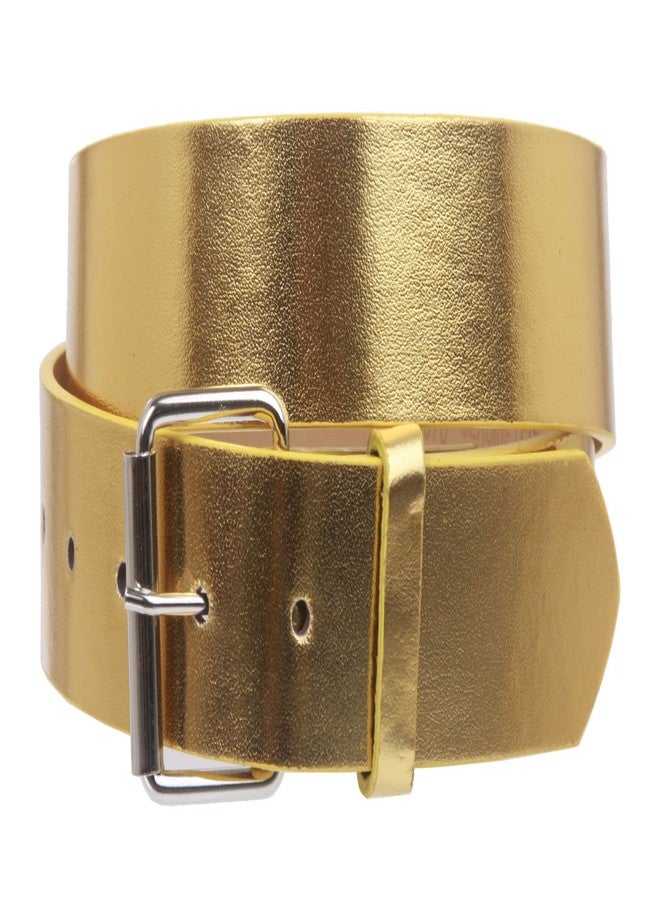 Beltiscool 1 1/2" (38mm) Snap On Plain Leather Jean Belt With Roller Buckle, Gold | xs (26-28" waist) - Image 1